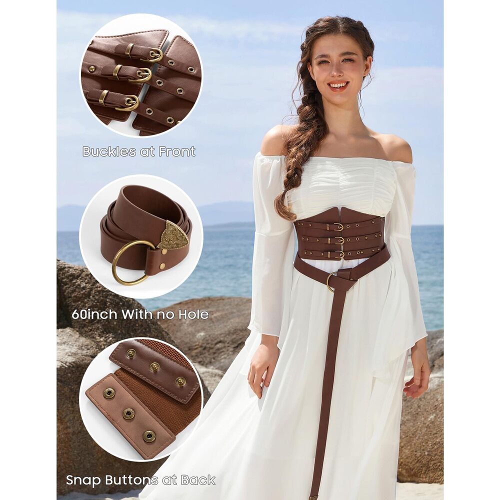 5846 Steampunk Adjustable Brown Corset Belts For Women Leather Cincher Belt - Picture 2 of 5